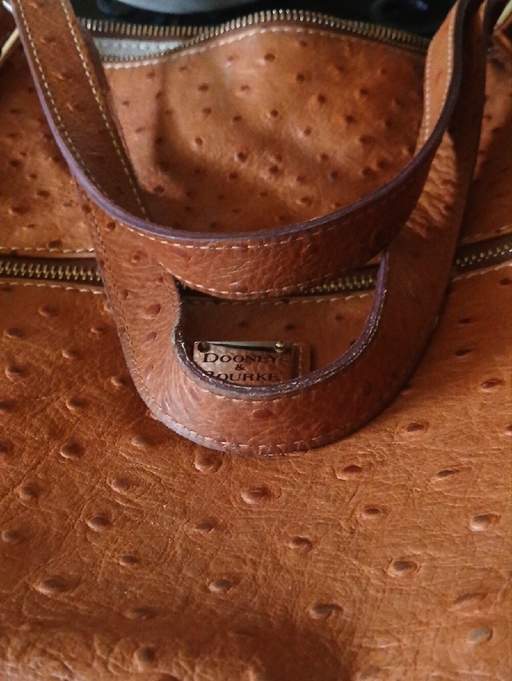 Dooney & Bourke Tan Ostrich-Embossed Shoulder Tote - Picture 4 of 9